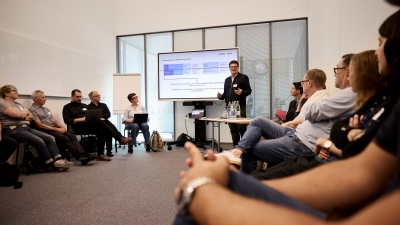 Photo of Karl Wimmer of Educa presenting at the practical workshop.