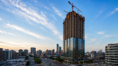 An AI-generated image of a city with a high-rise building in the foreground, the lower half of which has already been completed.