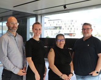 The almost complete SISA Board (from left): Simon Seebeck - Die Mobiliar, SISA President Katja Dörlemann - Switch, Rita Frei - Sunrise and Marcus Beyer - Swisscom. Not in the photo: Fabian Ilg - Swiss Crime Prevention.