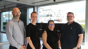 The almost complete SISA Board (from left): Simon Seebeck - Die Mobiliar, SISA President Katja Dörlemann - Switch, Rita Frei - Sunrise and Marcus Beyer - Swisscom. Not in the photo: Fabian Ilg - Swiss Crime Prevention.